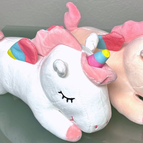 Squishy Pink Rainbow Horn Winged Unicorn Embroidered Face Baby Kid's Plush Toy - Picture 9 of 9